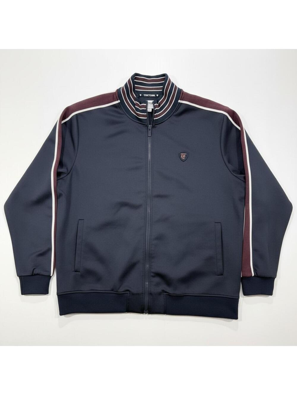 Tretorn Track Jacket Mens XL Navy Burgundy Full Zip Striped Collar Sweden